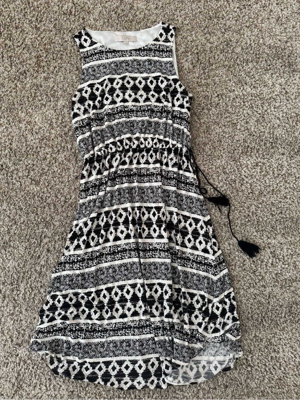 LOFT Black and White Sleeveless Patterned Sundress